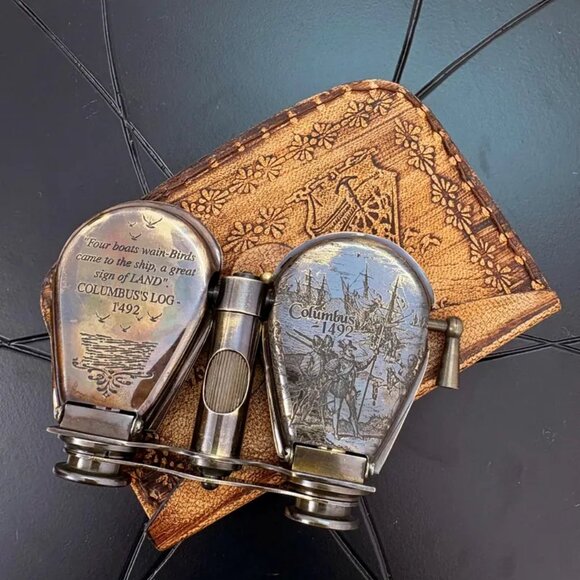 Brass Spyglass Folding Binocular Nautical Adventure in Handmade Leather Box Gift - Picture 10 of 11